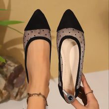 Black Polka Dot Mesh Ballet Flats for Women Black Woman Loafers