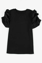 Black Puff Sleeve Cotton Blend Blouse Woman T Shirts