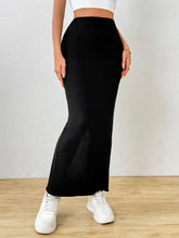 Black Ribbed Knit Maxi Skirt with Side Slit for Women Black Woman Skirts