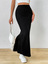 Black Ribbed Knit Maxi Skirt with Side Slit for Women Woman Skirts