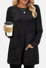 Black Ribbed Knit Tunic with Pockets Sleeve Length Options Available Black Woman T Shirts