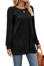 Black Ribbed Knit Tunic with Pockets Sleeve Length Options Available Woman T Shirts