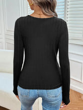 Black Ribbed V-Neck Long Sleeve Sweater for Women Woman T Shirts