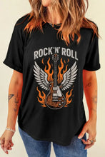Black Rock and Roll Graphic Round Neck T-Shirt for Women Woman T Shirts