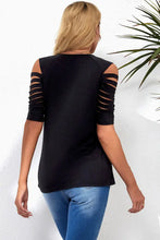 Black Round Neck Cold Shoulder Top with Short Sleeve Length Woman T Shirts