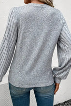Ribbed Round Neck Long Sleeve Knit Top Woman Blouses
