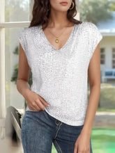 Black Sequin Cap Sleeve Top with Leather Skirt Outfit for Women Silver Woman T Shirts