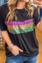 Black Sequin Stripe T-Shirt for Women Woman T Shirts