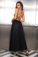 Black Sequined Backless Tulle Gown Evening Dresses
