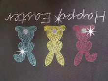 Black Short Sleeve T-Shirt with Rhinestone Easter Bunny Design Woman T Shirts