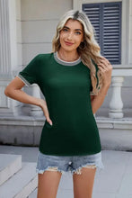 Black Short Sleeve T Shirt with Striped Trim for Women Woman T Shirts