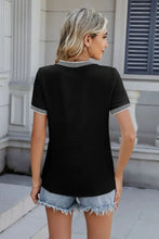 Black Short Sleeve T Shirt with Striped Trim for Women Woman T Shirts