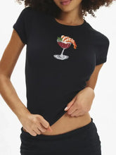 Black Shrimp Cocktail Graphic Short Sleeve T-Shirt for Women Woman T Shirts