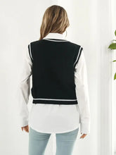 Black Skull Pattern Sweater Vest with White Trim for Women Woman Outerwear