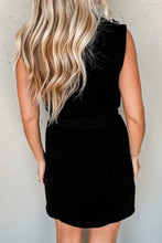 Black Sleeveless Zip Mini Dress with Drawstring Waist Casual Dresses