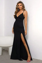 Black Spaghetti Strap Gown with Thigh High Slit Evening Dresses