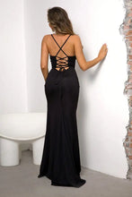 Black Spaghetti Strap Gown with Thigh High Slit Evening Dresses