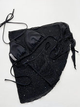 Black Sparkly Three Piece Swim Set with Sheer Skirt Woman Swim sets