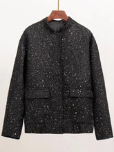 Black Sparkly Tweed Jacket for Women with Pockets Woman Outerwear