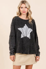 Black Star Graphic Long Sleeve Top with Mineral Wash BLACK Woman T Shirts