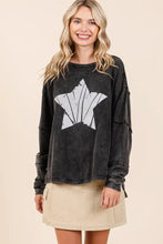 Black Star Graphic Long Sleeve Top with Mineral Wash Woman T Shirts