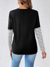 Black Striped Heart Detail Long Sleeve Shirt for Women Woman T Shirts