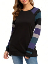 Black Striped Long Sleeve Stretch Tunic for Women Woman T Shirts