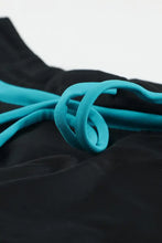 Black Swim Shorts with Turquoise or Blue Drawstring Machine Washable Swim Bottoms