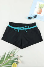 Black Swim Shorts with Turquoise or Blue Drawstring Machine Washable Swim Bottoms