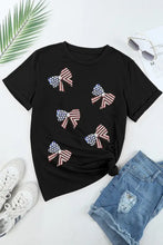 Black T-Shirt with American Flag Bow Pattern for Women Woman T Shirts