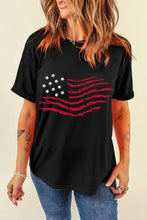 Black T-Shirt with American Flag Graphic for Women Black Woman T Shirts