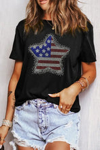 Black T-Shirt with American Flag Star and Light Blue Jeans Set Woman T Shirts