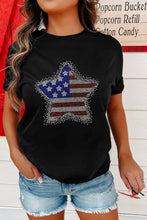 Black T-Shirt with American Flag Star and Light Blue Jeans Set Woman T Shirts