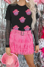 Black T-Shirt with Disco Ball Cowboy Hat Pattern for Women Woman T Shirts