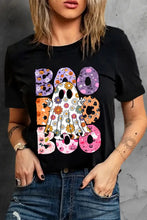 Black T-Shirt with Floral Ghost and Boo Graphic Woman T Shirts