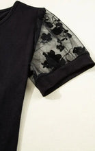 Black T Shirt with Floral Mesh Lace Sleeves for Women Woman T Shirts