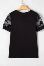 Black T Shirt with Floral Mesh Lace Sleeves for Women Woman T Shirts