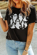 Black T-Shirt with Glitter Ghost Graphic for Women Black Woman T Shirts