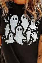 Black T-Shirt with Glitter Ghost Graphic for Women Woman T Shirts