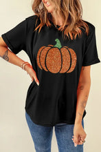 Black T-Shirt with Glittery Pumpkin Design for Women Black Woman T Shirts