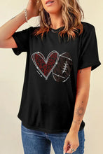 Black T-Shirt with Heart and Football Rhinestone Design Woman T Shirts