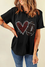Black T-Shirt with Heart and Football Rhinestone Design Woman T Shirts