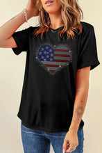 Black T-Shirt with Heart-Shaped American Flag and Blue Jeans Set Woman T Shirts