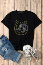 Black T-Shirt with Horse and Horseshoe Rhinestone Design Woman T Shirts