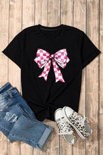 Black T-Shirt with Pink Checkered Bow for Women Woman T Shirts
