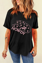 Black T-Shirt with Pink Cowboy Hat Graphic for Women Woman T Shirts