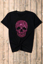 Black T-Shirt with Pink Leopard Print Skull for Women Woman T Shirts