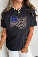 Black T-Shirt with Rhinestone American Flag Design for Women Black Woman T Shirts