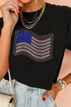 Black T-Shirt with Rhinestone American Flag Design for Women Woman T Shirts