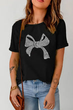 Black T-Shirt with Rhinestone Bow for Women Black Woman T Shirts